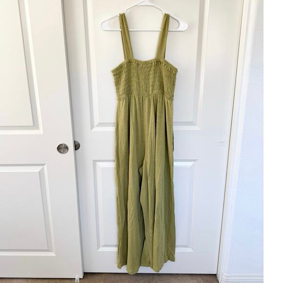 Free People FP Beach Linen Blend Homecoming Wide Leg Jumpsuit Green Medium - Picture 3 of 6